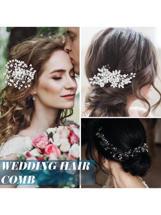 44 Wedding Hair Accessories Set - Faux Pearl & Crystal Comb Clips, U-Shaped main image 7